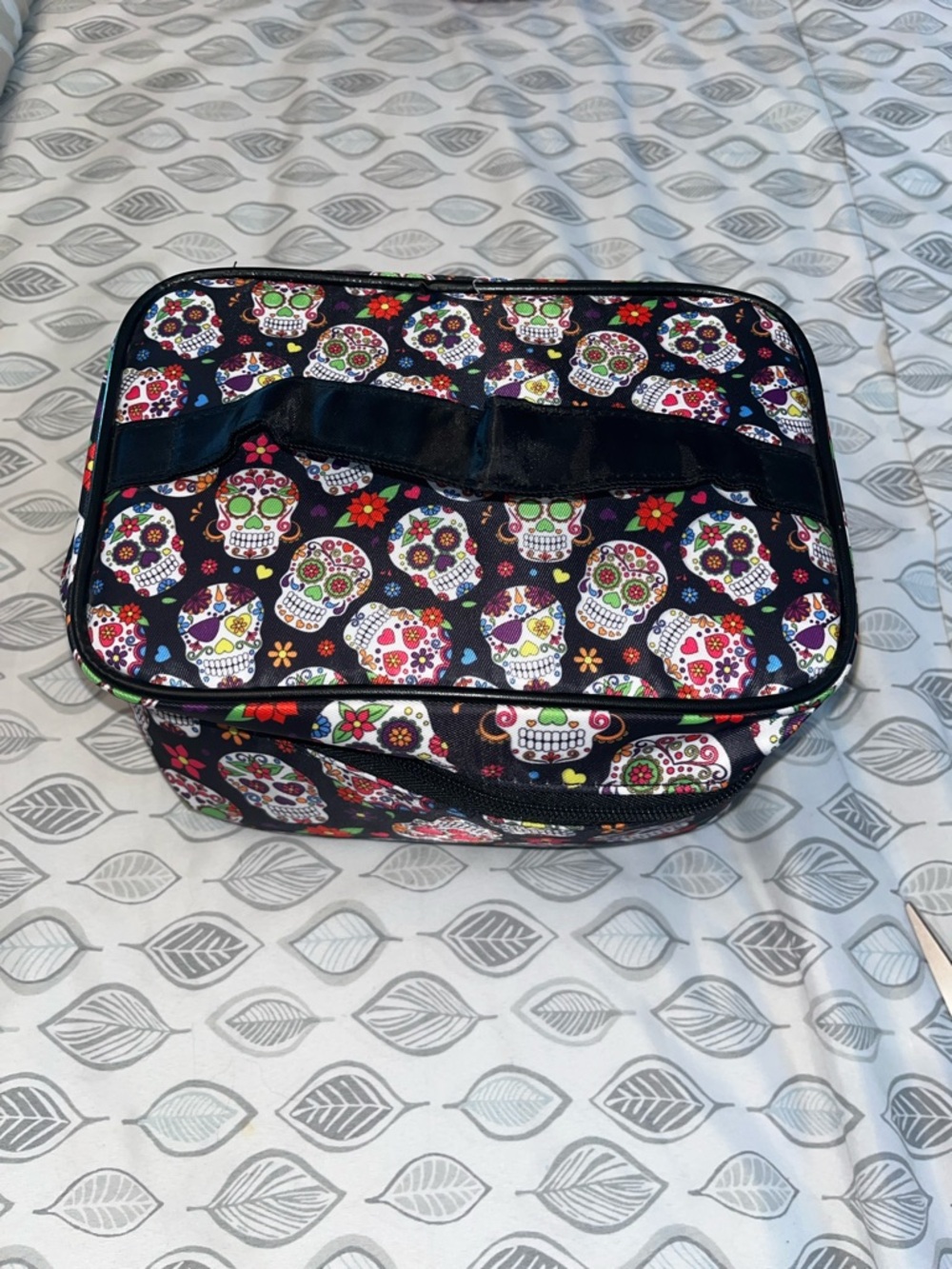 Source Unknown Black Sugar Skull Cosmetic Bag with Multicolor Accents
